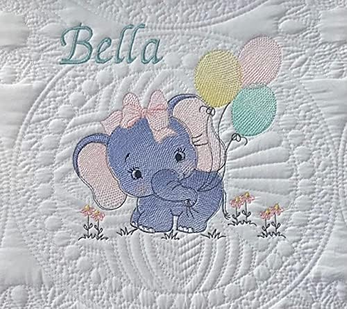 Elephant & Balloons Personalized Baby Blanket